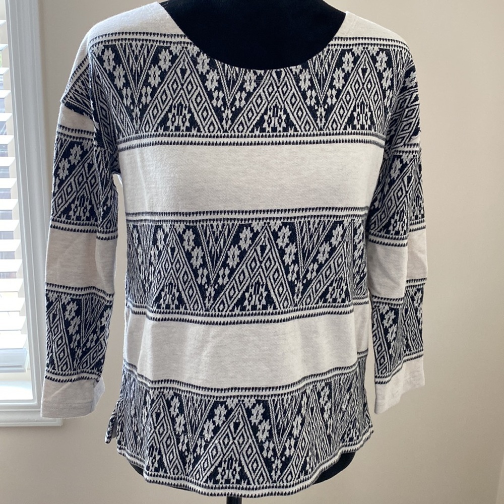 J. Crew Blue Floral Knit Scoop Neck Sweater Top XS